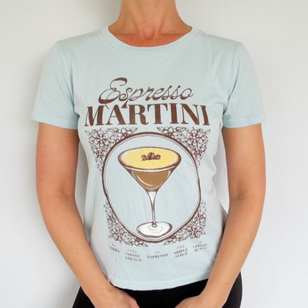 Lucky Brand light blue Espresso Martini graphic print cotton short sleeve tee XS